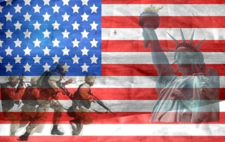 American Flag with Statue of Liberty and Army Inlaid