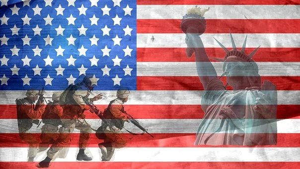 American Flag with Statue of Liberty and Army Inlaid